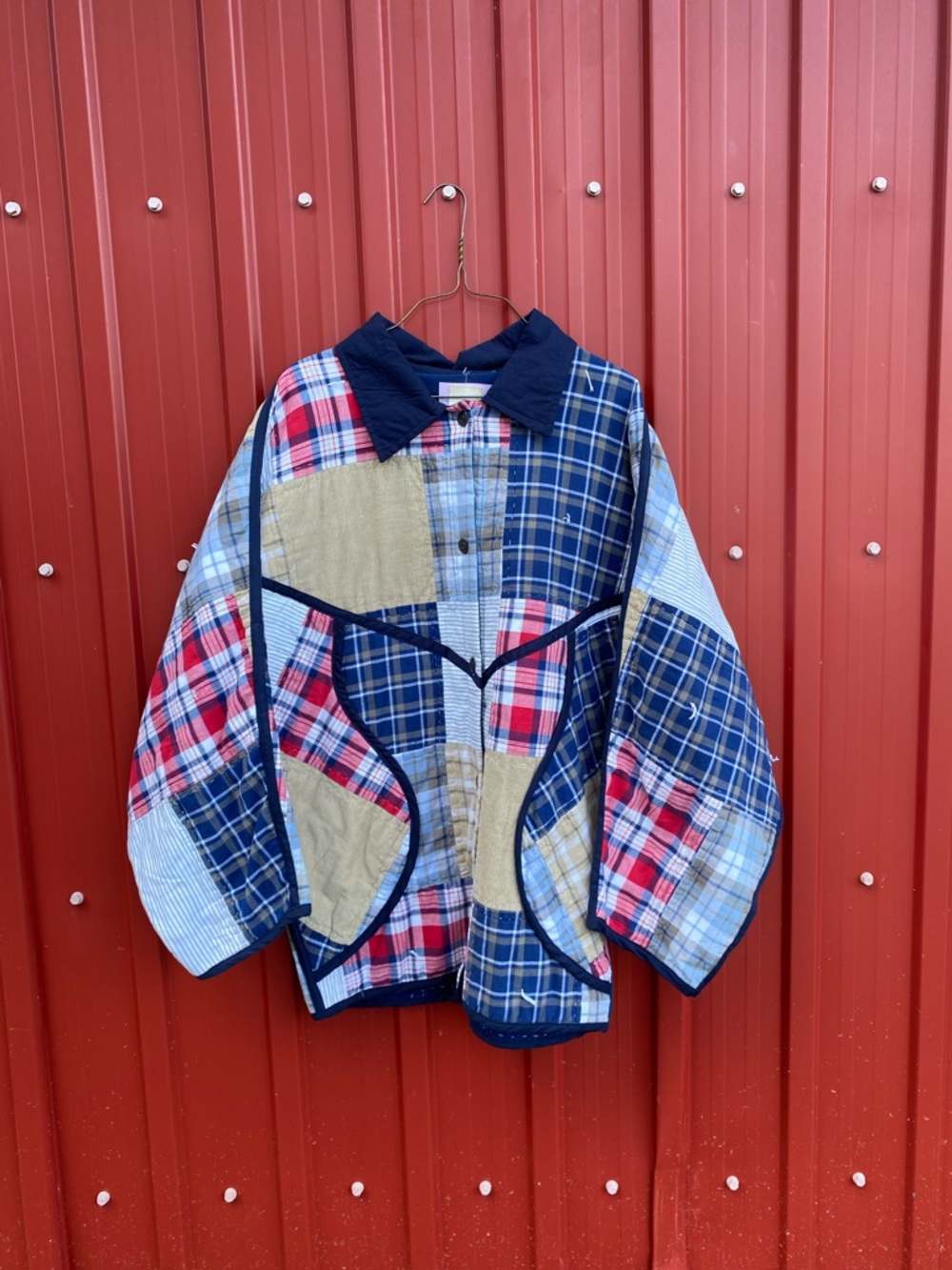Patchwork Plaid Jacket - Blue, Red & Tan